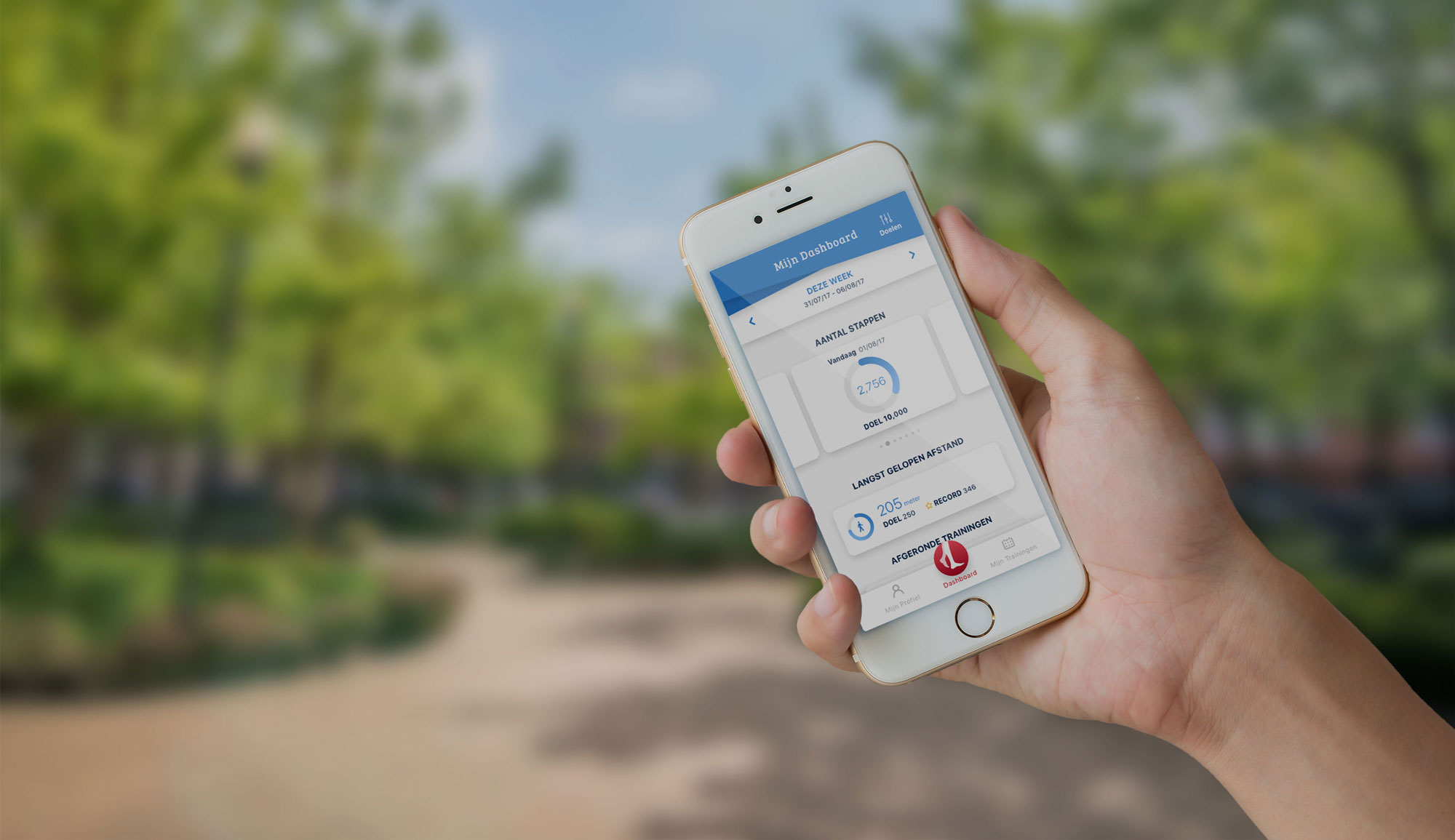 Mobiele mock-up van Stappy applicatie